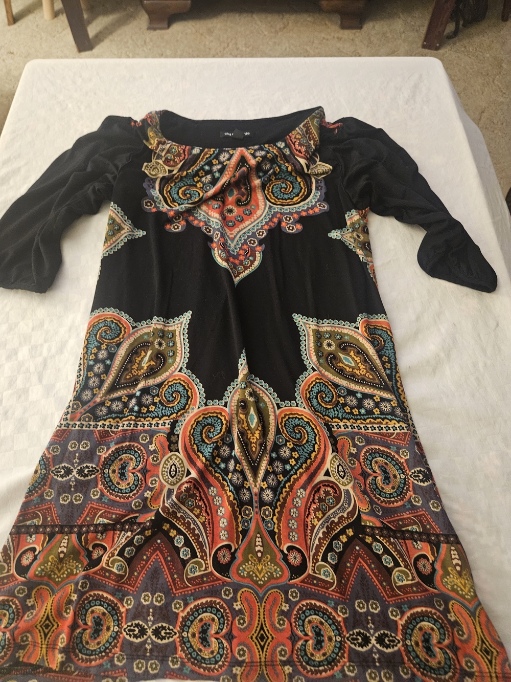 Black Paisley Print Women’s Dress - Multicolor Accents